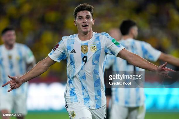 Julián Álvarez of Argentina during the FIFA World Cup Qatar 2022 qualification match between Ecuador and Argentina at Estadio Monumental Banco...