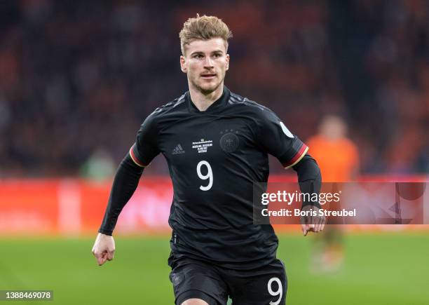 Timo Werner of Germany runs during the international friendly match between Netherlands and Germany at Johan Cruijff Arena on March 29, 2022 in...