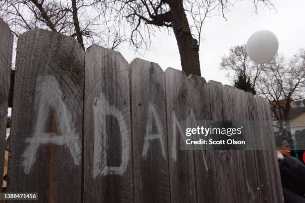 Family, friends and supporters attend a vigil to remember Adam Toledo at the site where he was killed on March 29, 2022 in Chicago, Illinois. Toledo...