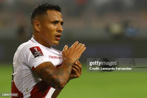 Yoshimar Yotún of Peru celebrates after scoring the second goal of his team during the FIFA World Cup Qatar 2022 qualification match between Peru and...