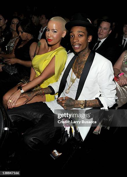 Model Amber Rose and rapper Wiz Khalifa attend the 54th Annual GRAMMY Awards held at Staples Center on February 12, 2012 in Los Angeles, California.