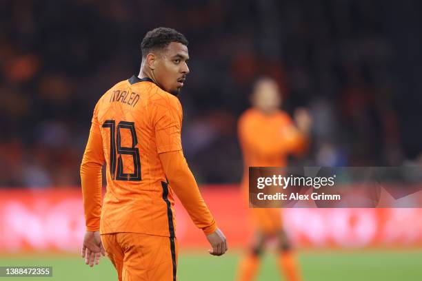 Donyell Malen of Netherlands reacts during the international friendly match between Netherlands and Germany at Johan Cruijff Arena on March 29, 2022...