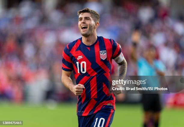 Christian Pulisic of the United States yells to the referee during a FIFA World Cup qualifier game between Panama and USMNT at Exploria Stadium on...
