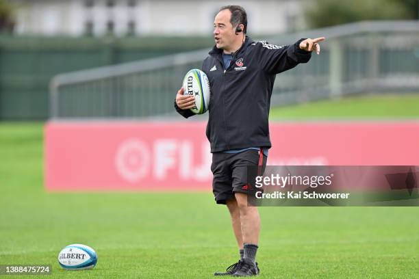 Assistant Coach Scott Hansen reacts during a Crusaders Super Rugby training session at Rugby Park on March 30, 2022 in Christchurch, New Zealand.