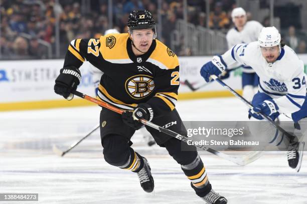 Hampus Lindholm of the Boston Bruins skates against the Toronto Maple Leafs at the TD Garden on March 29, 2022 in Boston, Massachusetts.