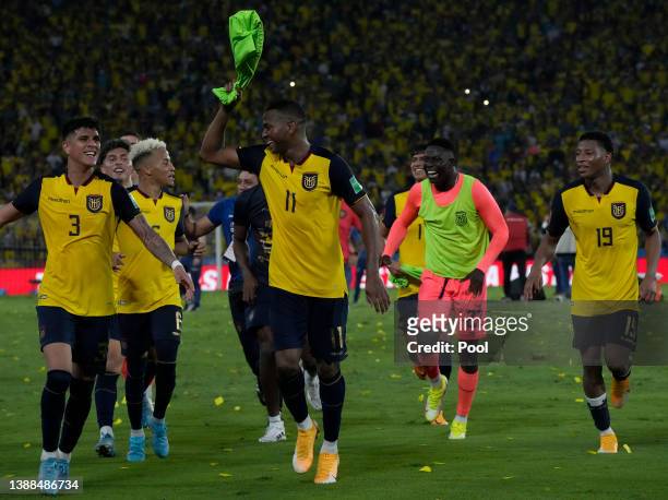 Players of Ecuador celebrate being qualified to the world cup after the FIFA World Cup Qatar 2022 qualification match between Ecuador and Argentina...