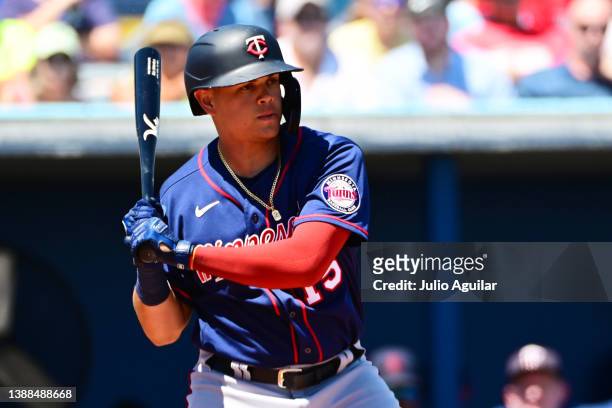 Gio Urshela of the Minnesota Twins at bat in the second inning against the Tampa Bay Rays during a Grapefruit League spring training game at...