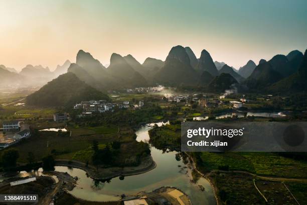 aerial rural scenery in guilin,china - limestone stock pictures, royalty-free photos & images