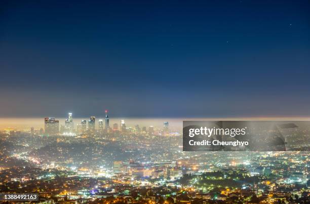 high angle view of the los angeles, california, usa - la smog stock pictures, royalty-free photos & images