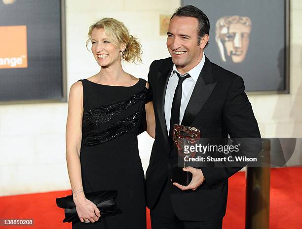 Alexandra Lamy and Jean Dujardin arrive at the after party of Orange British Academy Film Awards 2012 at Grosvenor House, on February 12, 2012 in...