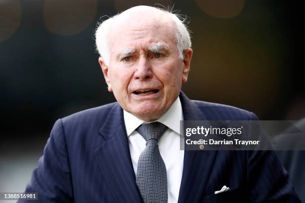 Former Prime Minister of Australia John Howard attends the state memorial service for former Australian cricketer Shane Warne at the Melbourne...