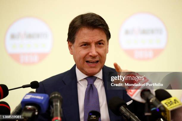 The President Giuseppe Conte during the closing press conference of the plenary meeting of the Political and Thematic Committees of the 5 Star...