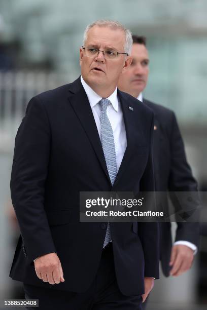 Prime Minister of Australia Scott Morrison attends the state memorial service for former Australian cricketer Shane Warne at the Melbourne Cricket...