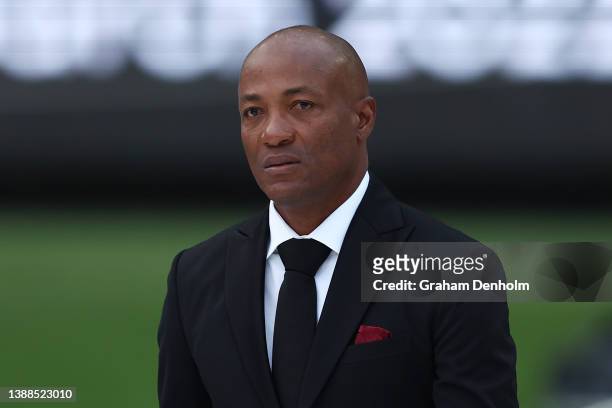 Brian Lara attends the state memorial service for former Australian cricketer Shane Warne at the Melbourne Cricket Ground on March 30, 2022 in...