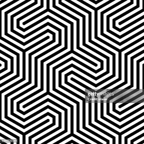 hexagonal labyrinth pattern - geometric maze stock illustrations