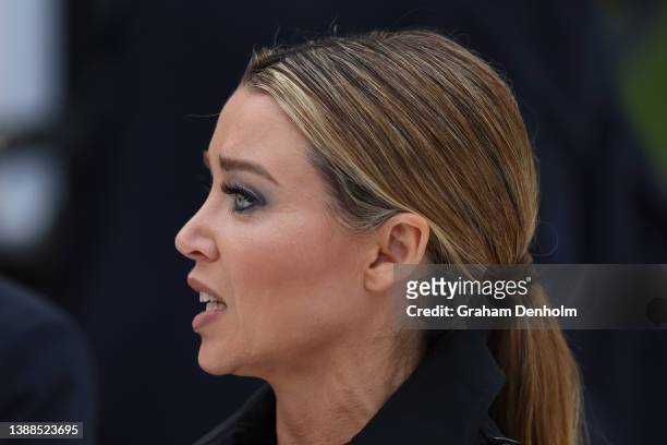 Dannii Minogue attends the state memorial service for former Australian cricketer Shane Warne at the Melbourne Cricket Ground on March 30, 2022 in...