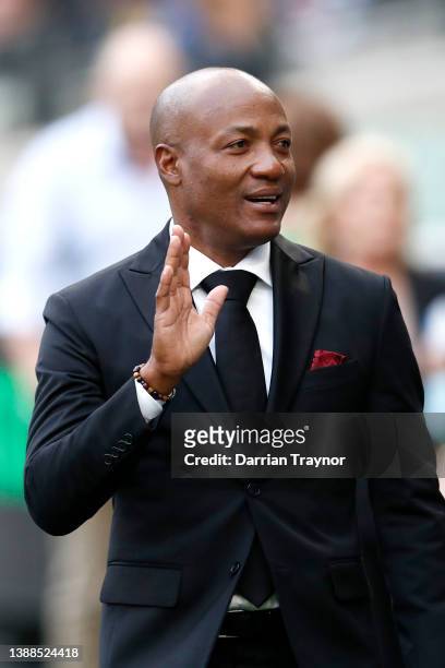 Former cricketer Brian Lara attends the state memorial service for former Australian cricketer Shane Warne at the Melbourne Cricket Ground on March...