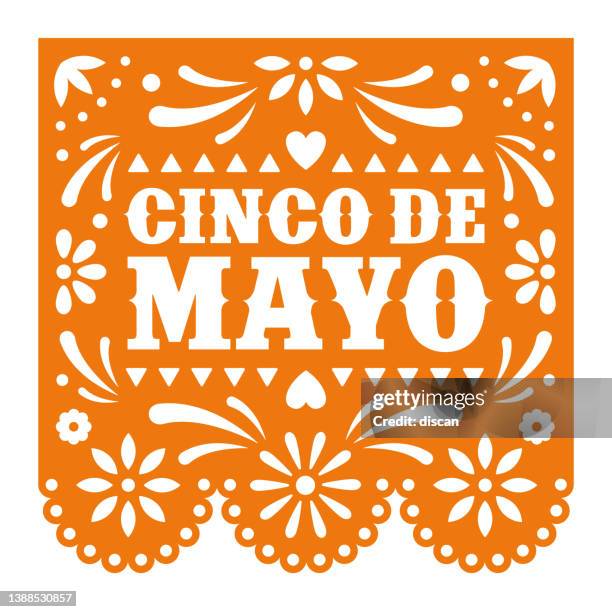 stockillustraties, clipart, cartoons en iconen met cinco de mayo. vector papel picado greeting card with floral and decorative elements. paper cut template. mexican paper garland. - cinco de mayo background