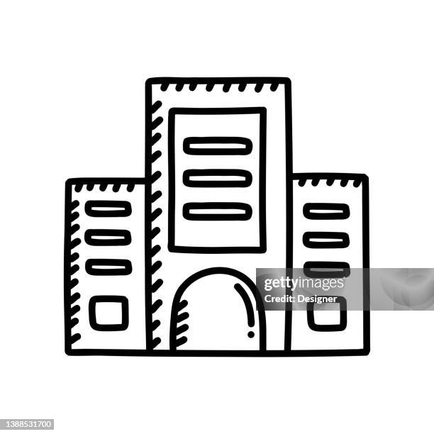 buildings hand drawn icon, doodle style vector illustration - hotel window view stock illustrations