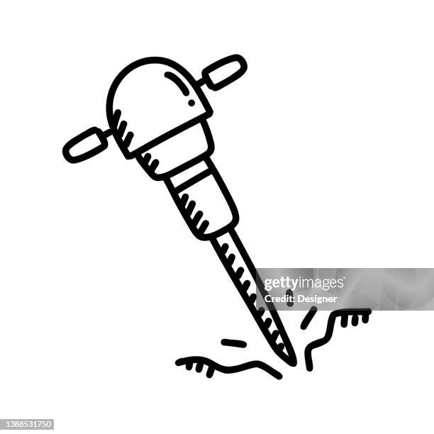 jackhammer hand drawn icon, doodle style vector illustration - jackhammer vector stock illustrations