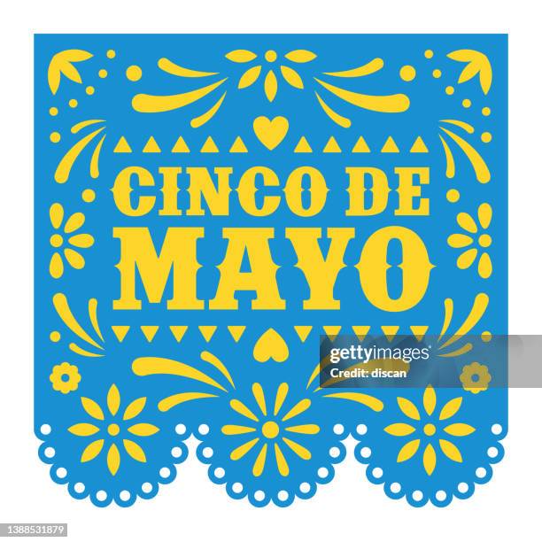 ilustraciones, imágenes clip art, dibujos animados e iconos de stock de cinco de mayo. tarjeta de felicitación vector papel picado con elementos florales y decorativos. plantilla de corte de papel. guirnalda de papel mexicana. - cultura mexicana