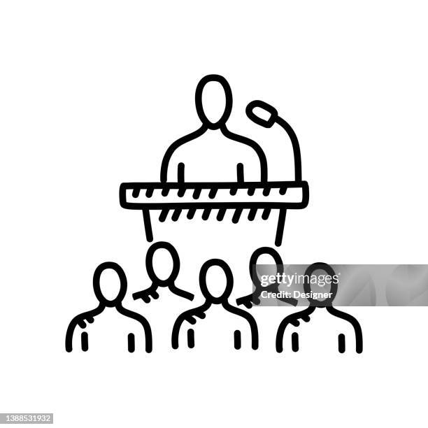 seminar hand drawn icon, doodle style vector illustration - attendance stock illustrations