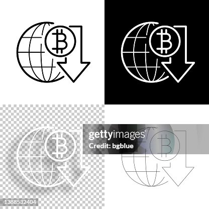 Bitcoin rate decrease. Icon for design. Blank, white and black backgrounds - Line icon Bitcoin rate decrease. Icon for design. Blank, white and black backgrounds - Line icon
