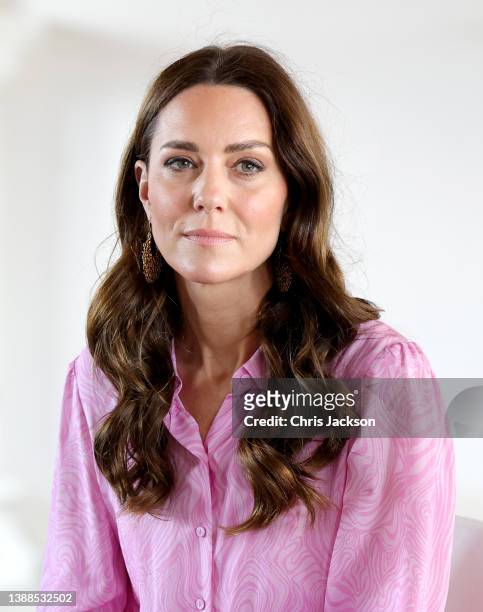 Catherine, Duchess of Cambridge during a visit to Abaco on March 26, 2022 in Great Abaco, Bahamas. Abaco was dramatically hit by Hurricane Dorian, It...