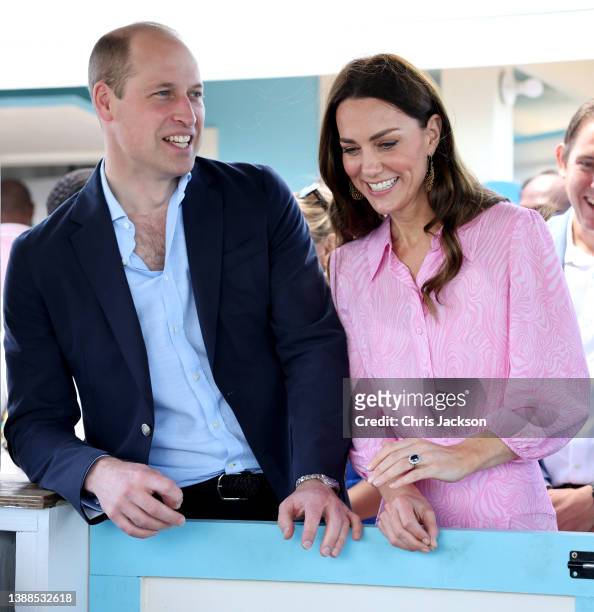 Catherine, Duchess of Cambridge and Prince William, Duke of Cambridge during a visit to Abaco on March 26, 2022 in Great Abaco, Bahamas. Abaco was...