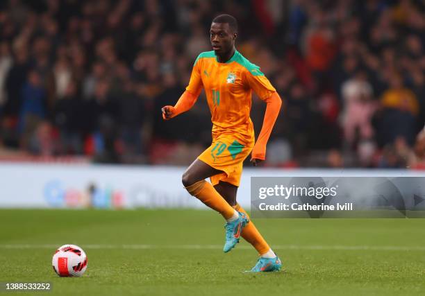 Nicolas Pepe of Cote D'Ivoire during the international friendly match between England and Cote D'Ivoire at Wembley Stadium on March 29, 2022 in...