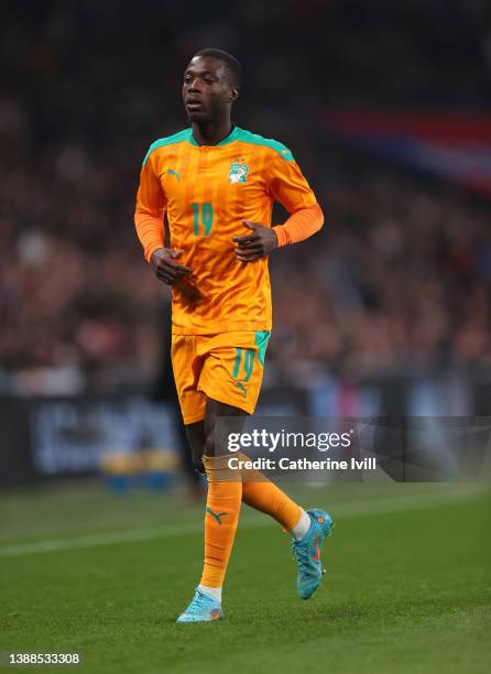 Nicolas Pepe of Cote D'Ivoire during the international friendly match between England and Cote D'Ivoire at Wembley Stadium on March 29, 2022 in...