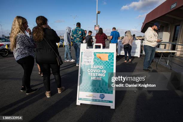 Fans line up at the COVID-19 testing site on opening night of the Tomlin UNITED Tour on March 29, 2022 in San Diego, California.