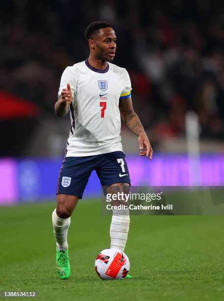 Raheem Sterling of England during the international friendly match between England and Cote D'Ivoire at Wembley Stadium on March 29, 2022 in London,...