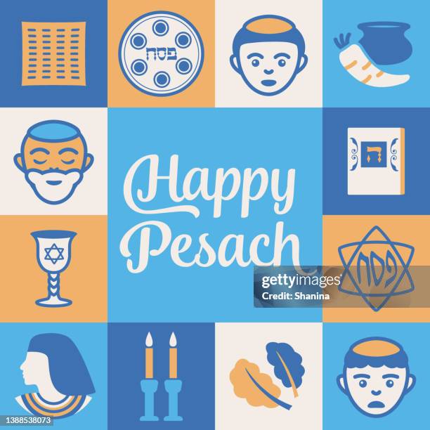 passover holiday square banner - v4 - passover symbols stock illustrations