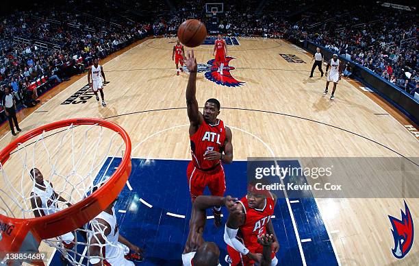 Joe Johnson of the Atlanta Hawks shoots against the Miami Heat at Philips Arena on February 12, 2012 in Atlanta, Georgia. NOTE TO USER: User...