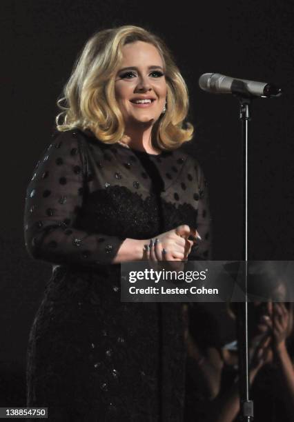 Singer Adele performs onstage at The 54th Annual GRAMMY Awards at Staples Center on February 12, 2012 in Los Angeles, California.