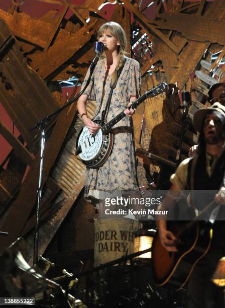 Taylor Swift performs onstage at The 54th Annual GRAMMY Awards at Staples Center on February 12, 2012 in Los Angeles, California.