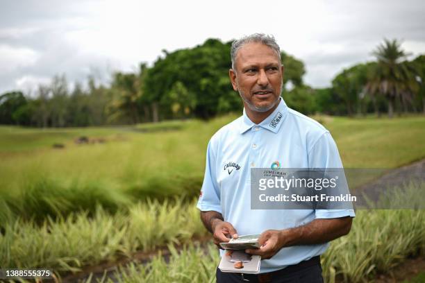 Jeev Milkha Singh of Indai poses for a picture prior to his Legends Tour debut at Constance Belle Mare Plage on March 30, 2022 in Port Louis,...