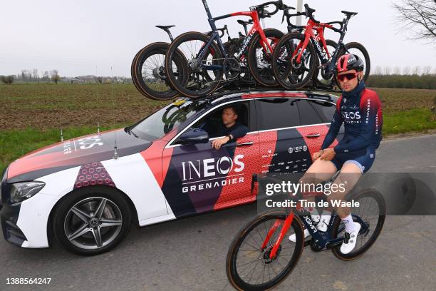 Christian Knees of Germany Sports Director and Thomas Pidcock of United Kingdom and Team INEOS Grenadiers during the 76th Dwars Door Vlaanderen 2022...