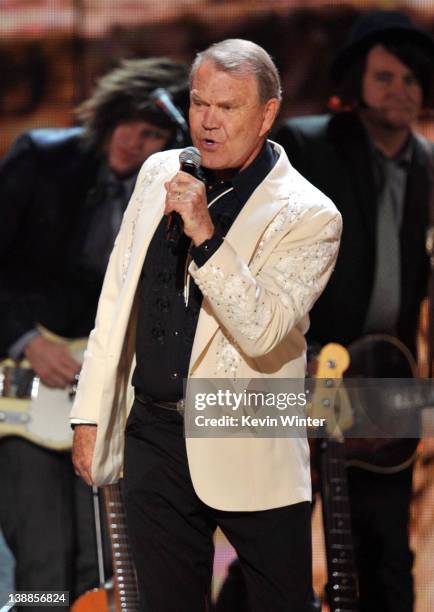 Musician Glen Campbell performs onstage at the 54th Annual GRAMMY Awards held at Staples Center on February 12, 2012 in Los Angeles, California.