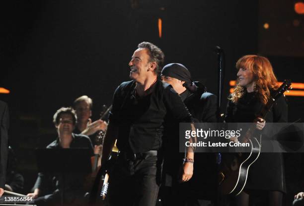 Singer Bruce Springseen and the E Street Band perform onstage at The 54th Annual GRAMMY Awards at Staples Center on February 12, 2012 in Los Angeles,...