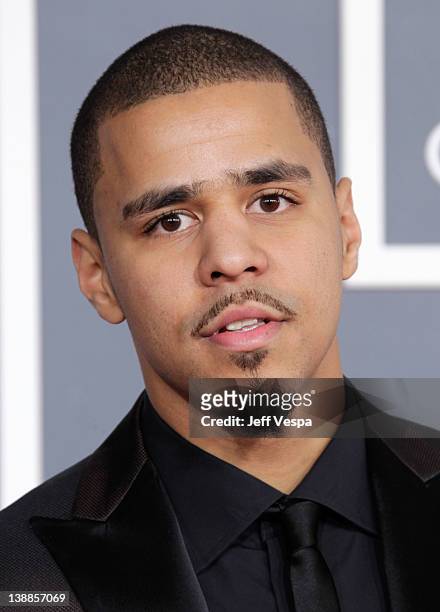Rapper J. Cole arrives at The 54th Annual GRAMMY Awards at Staples Center on February 12, 2012 in Los Angeles, California.