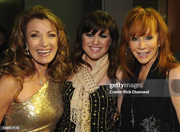 Actress Jane Seymour and singers Kelly Clarkson and Reba McEntire attend The 54th Annual GRAMMY Awards at Staples Center on February 12, 2012 in Los...