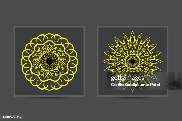 gelbes abstraktes lotusmandala im dunklen hintergrund - mandalas india stock-grafiken, -clipart, -cartoons und -symbole