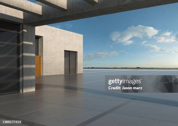 empty square front of modern architecture - glass building road stockfoto's en -beelden