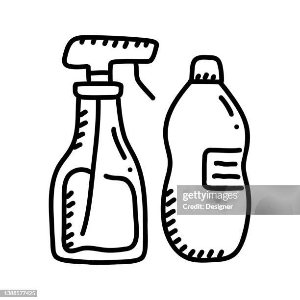 detergent hand drawn icon, doodle style vector illustration - empty clear bottle stock illustrations
