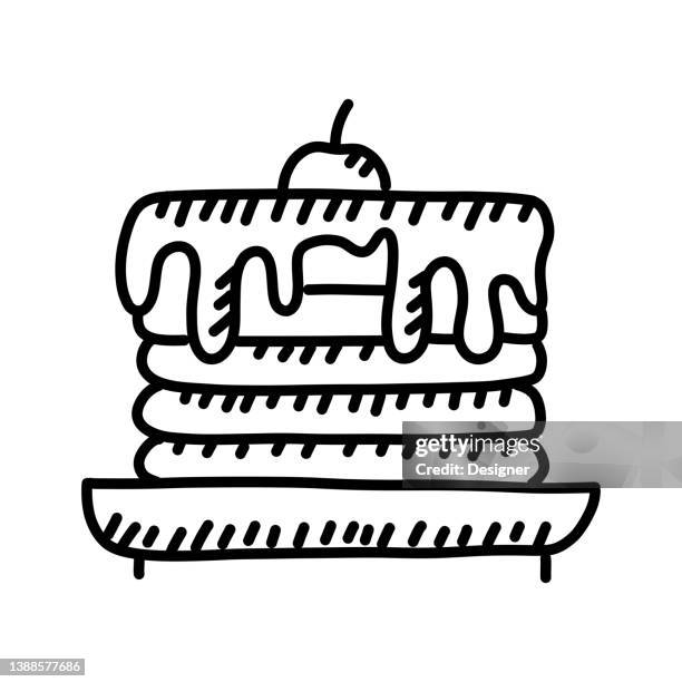 pancake hand drawn icon, doodle style vector illustration - maple syrup stock illustrations