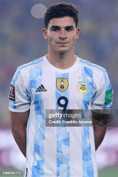 Julian Alvarez of Argentina before the FIFA World Cup Qatar 2022 qualification match between Ecuador and Argentina at Estadio Monumental on March 29,...