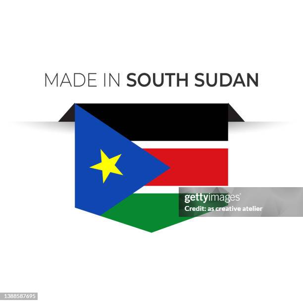 made in the south sudan label, product emblem. white isolated background - slow motion stock illustrations