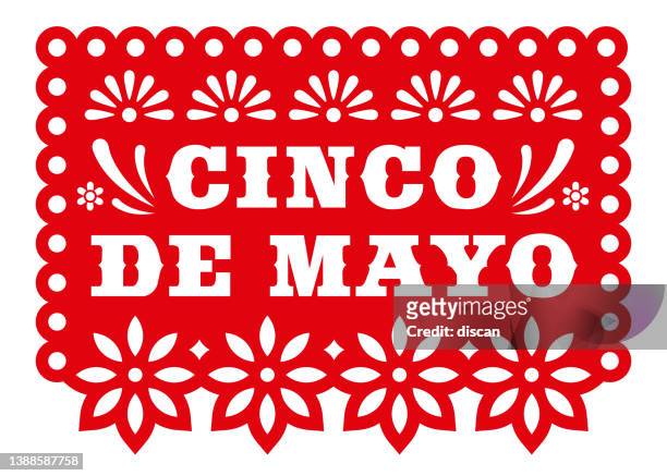 cinco de mayo. vector papel picado greeting card with floral and decorative elements. paper cut template. mexican paper garland. - cinco de mayo stock illustrations
